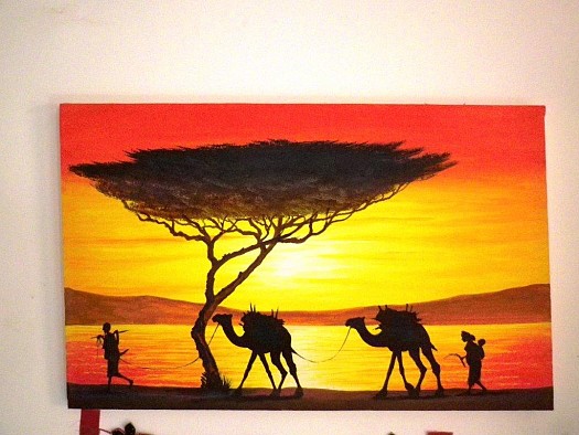 Vends tableau dromadaires  au coucher de soleil  Djibouti